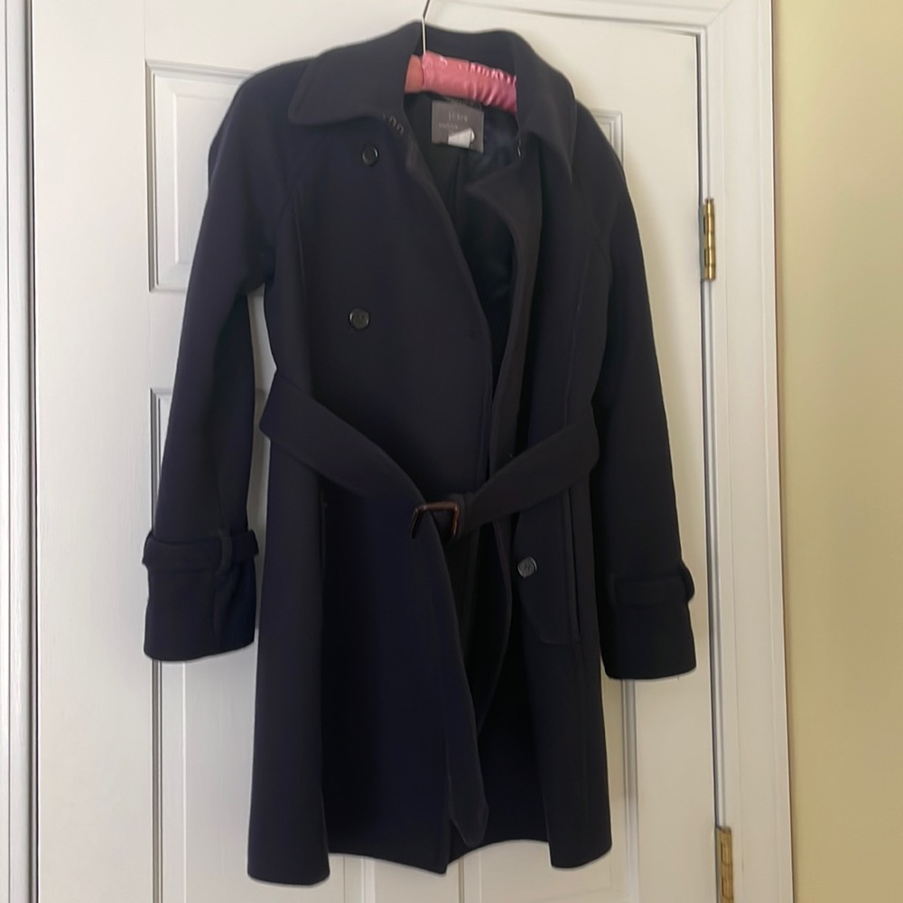 Navy stadium cloth belted jacket - good condition